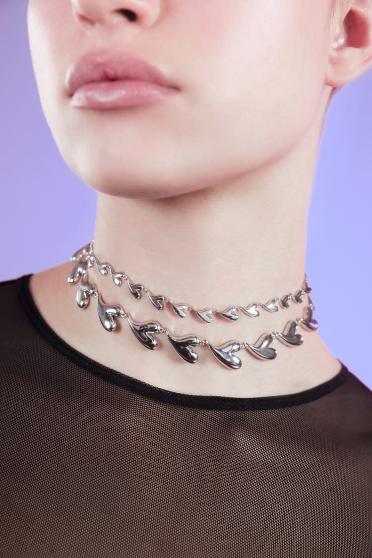 Silbernes Herz-Choker-Ketten-Set