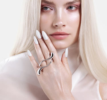 Doppel-Finger-Tropfen-Ring - Silber