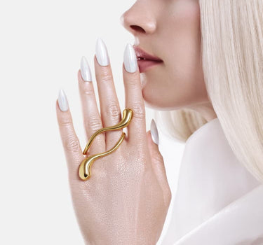 Doppel-Finger-Tropfen-Ring - Gold