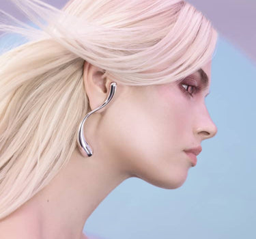 Große S-förmige Tropfen-Ohrringe - Silber