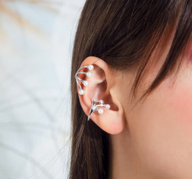 Silbernes Ear-Cuff-Set mit Mini-Perlen