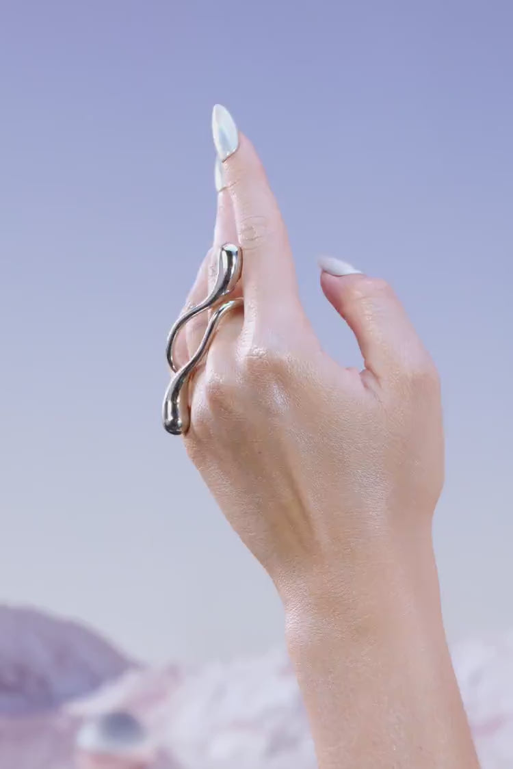 Doppel-Finger-Tropfen-Ring - Silber