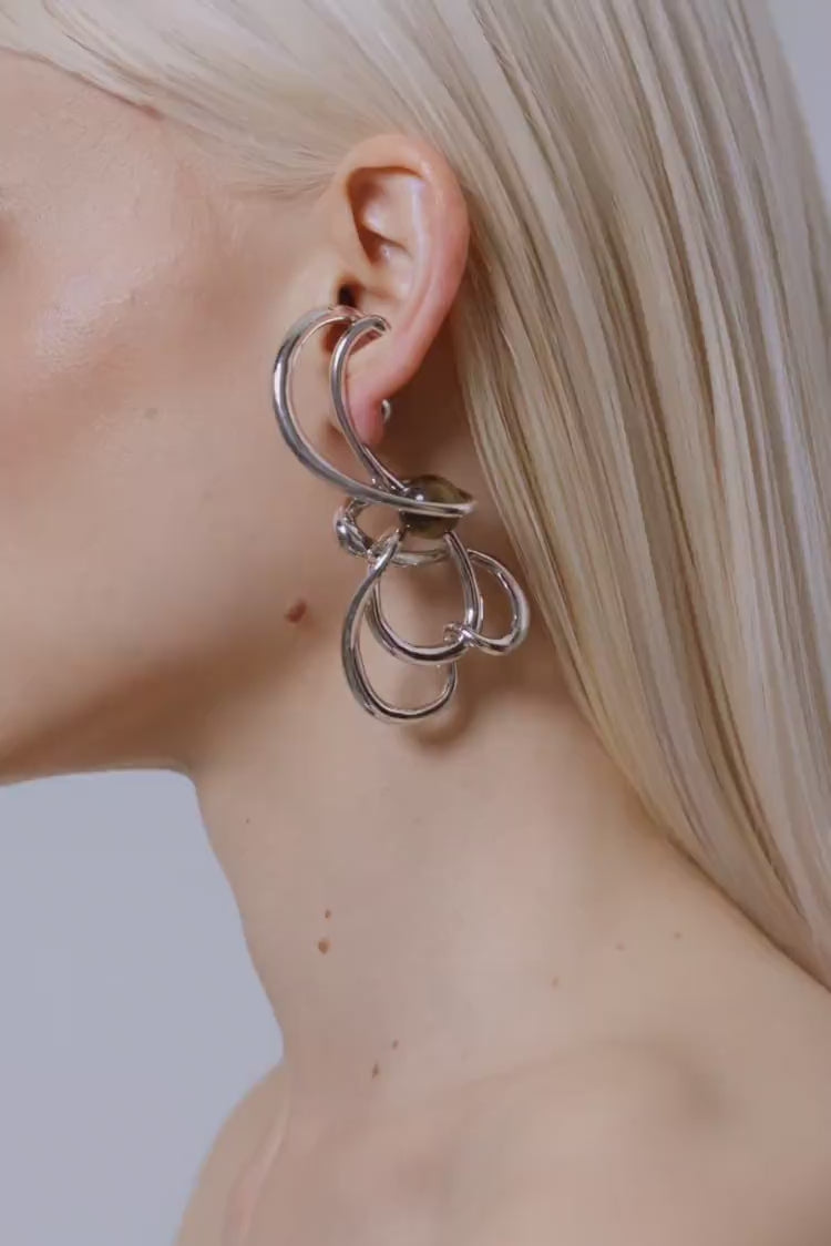 Statement-Hängeohrring mit Tigerauge in Silber
