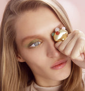 Gold statement ring with red & green agate